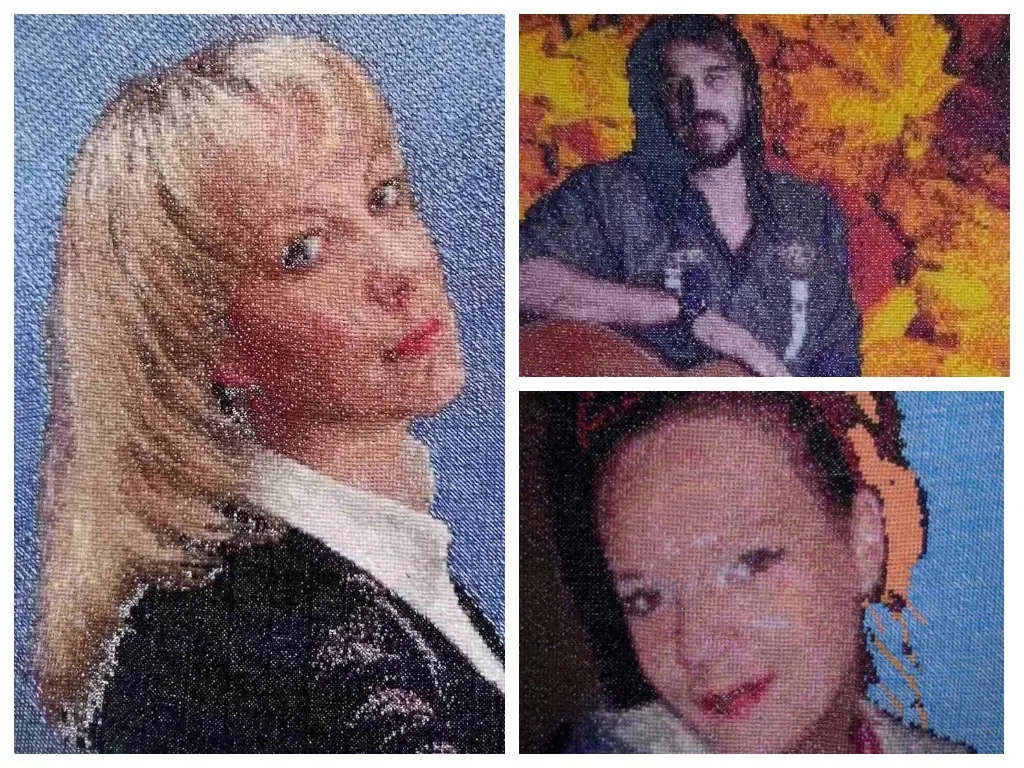 Вышитые портреты Аллой Шилкиной-Великановой: Евгении Белоцерковской, Елены Кривонос и Александра Баля.