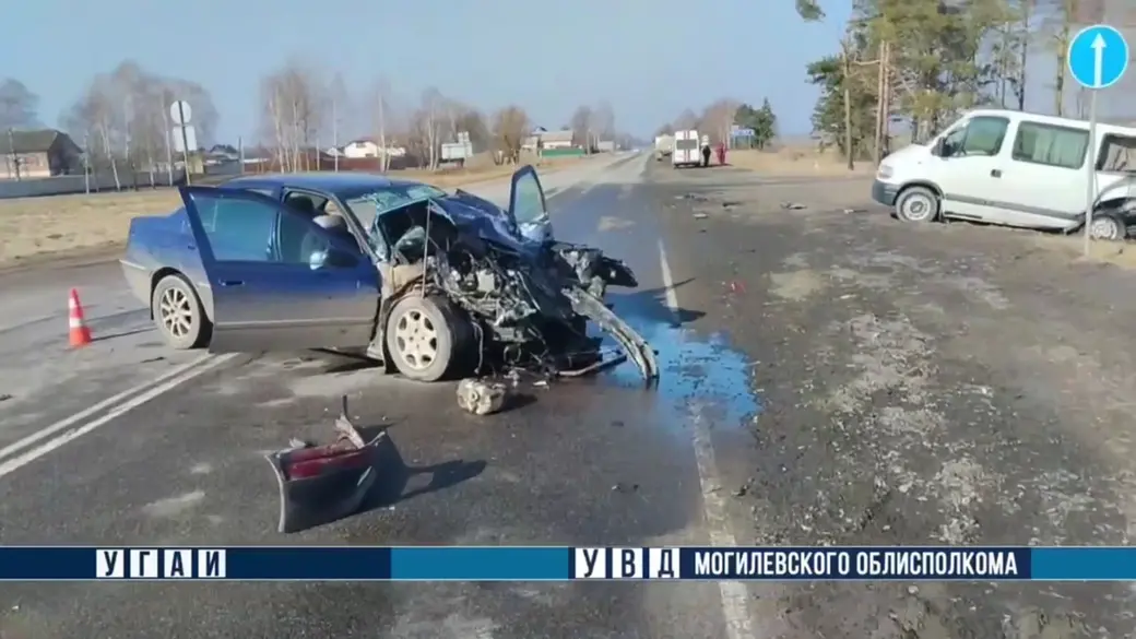 2.03.2024. Могилевский район. На месте смертельного ДТП. Стоп-кадр видео от пресс-службы УГАИ УВД МОИК.