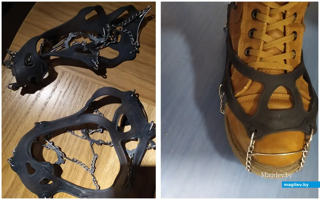 ноябрь, 2019 г. Шпицберген, Лонгйир. На обувь Алена одевала кошки, чтобы ходить по льду.