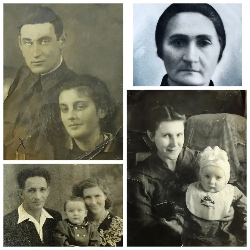 На фото вверху слева: Старший брат Генриха, Исаак, погиб в войну. Снимок сделан 22 апреля 1942 г. На фото вверху справа: Фаня Исааковна, мама Генриха. На фото внизу