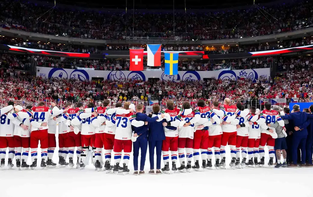 26 мая 2024г. Финал чемпионата мира по хоккею. Призёры – Чехия, Швейцария, Швеция. Фото: iihf.com