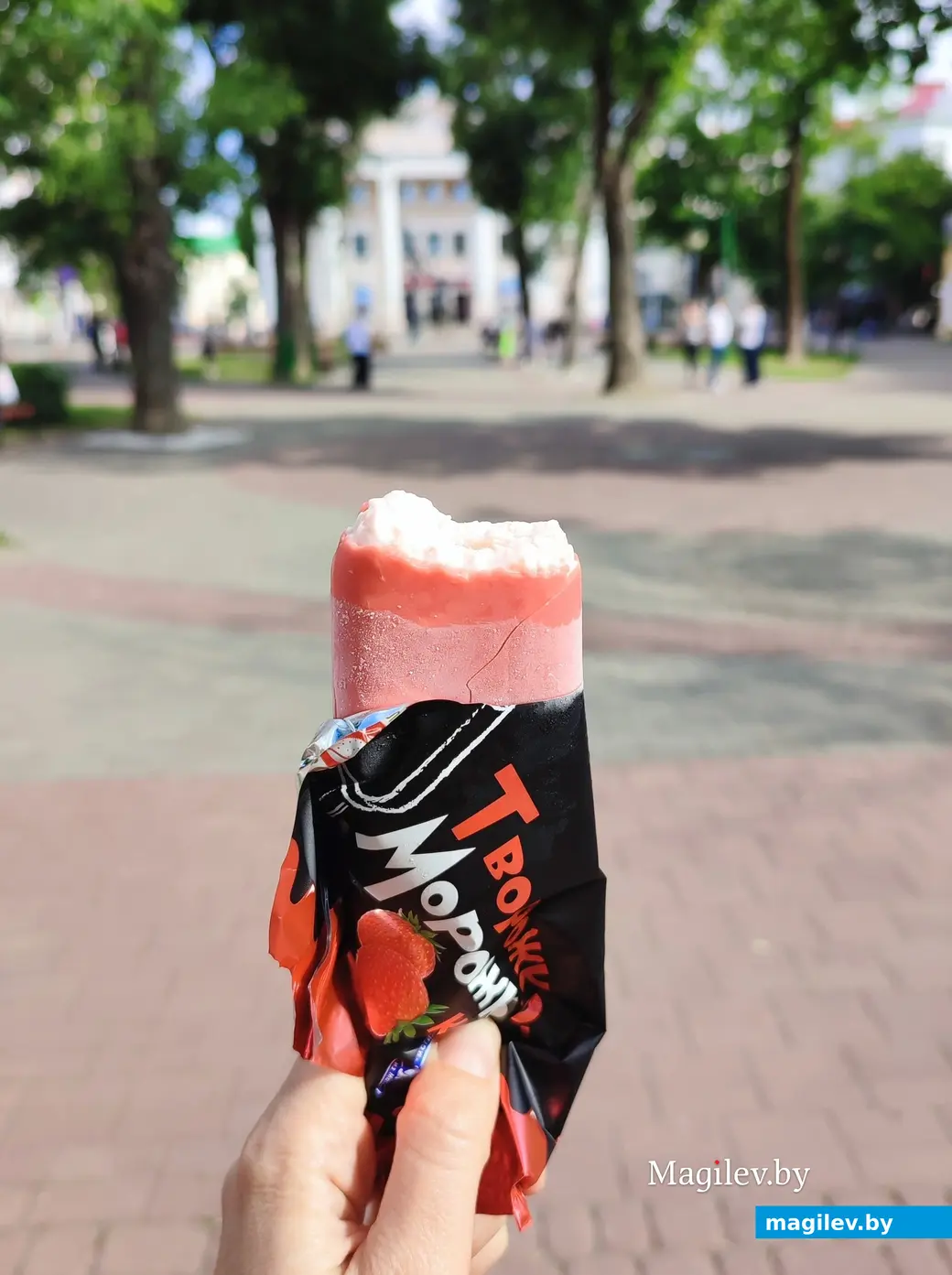Ларек от Могилевской фабрики мороженого появился в Комсомольском сквере, 8 июня 2024 года.