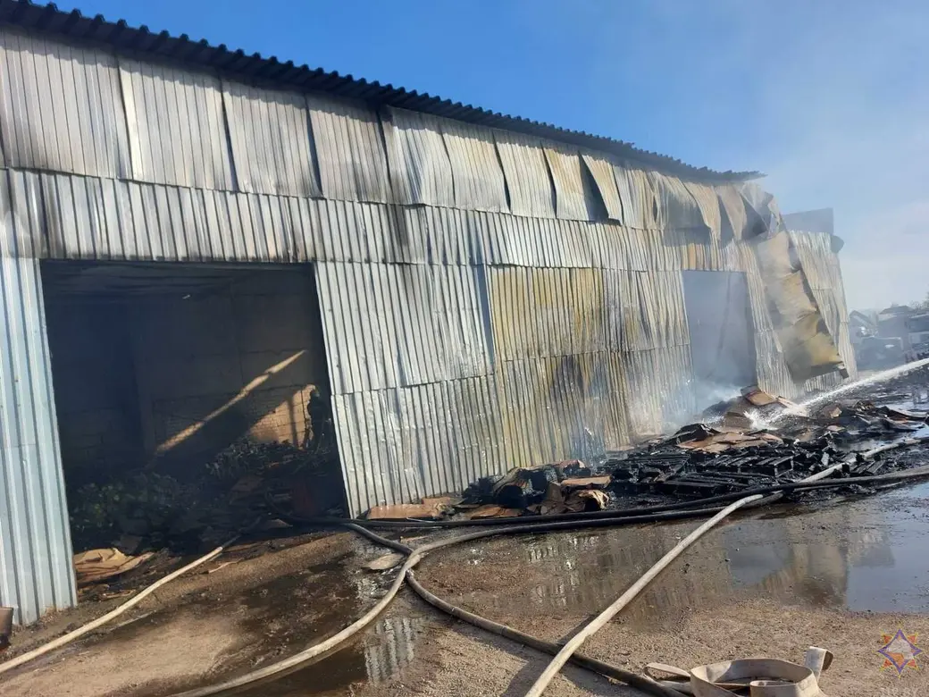 19 апреля 2025 года. Пожар на складе на территории ООО «АРНИКА-Агро» в Могилеве на улице Академика Павлова. Фото: МЧС.