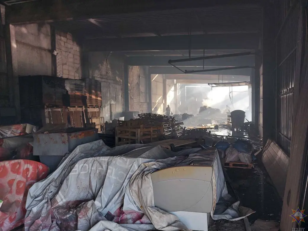 19 апреля 2025 года. Пожар на складе на территории ООО «АРНИКА-Агро» в Могилеве на улице Академика Павлова. Фото: МЧС.