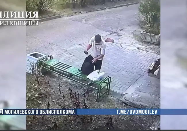Могилевчанин забрал забытый кем-то у подъезда пакет с вещами. Момент кражи попал на камеру
