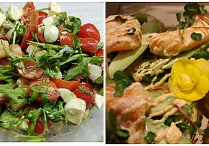 Новогодний стол: салат с креветками и брускетты с сырным соусом