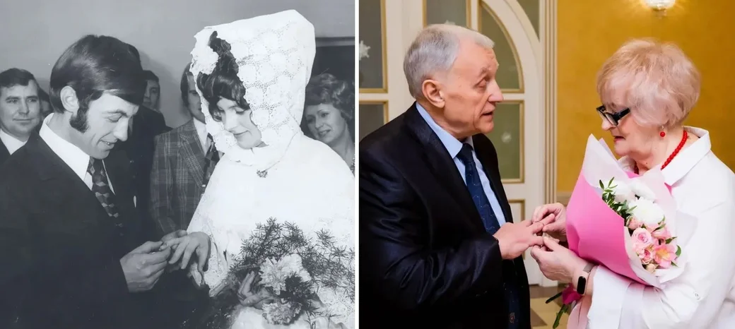 Слева: 28 декабря 1974 года. Федор Григорьевич и Наталья Николаевна в день свадьбы. Бобруйск.