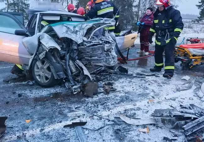 Два автомобиля столкнулись в Чаусском районе: доставать пострадавших водителей из «железного плена» пришлось спасателям (видео)