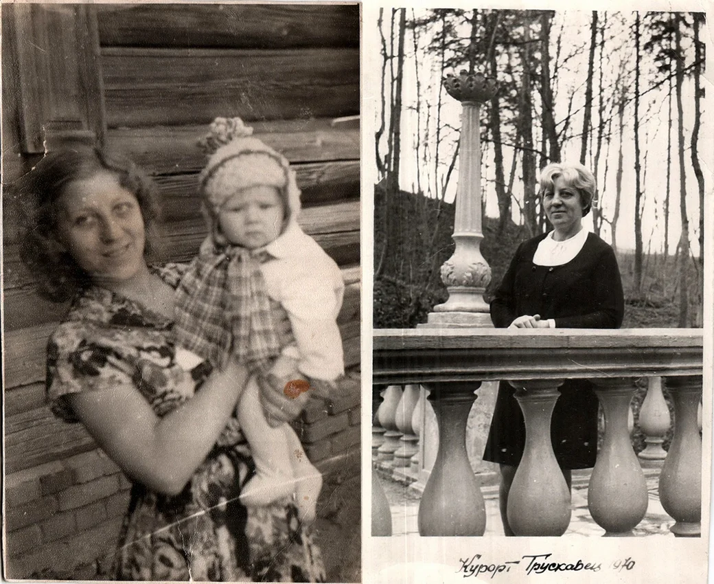 Мария Горовцова (слева – с дочкой Людой) в Бобруйске и на отдыхе в Трускавце.