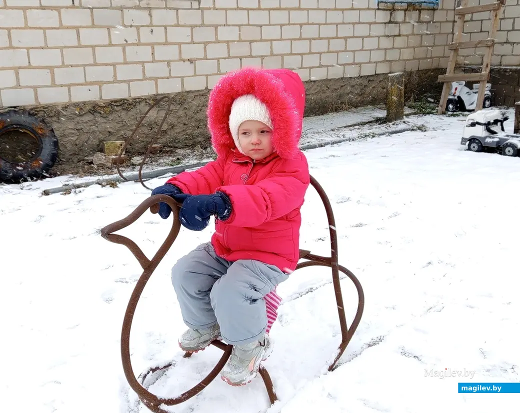2025 год. Глусский район, деревня Балашевичи. На качалке-лошадке теперь уже внучка Ванда.