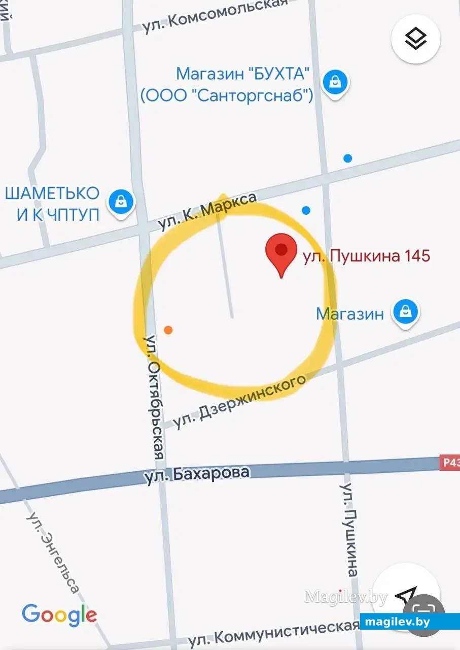  Место театрального сада и театра на карте Бобруйска.