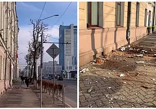 В центре Могилева с крыши школы свалилась штукатурка с кирпичами: никто не пострадал