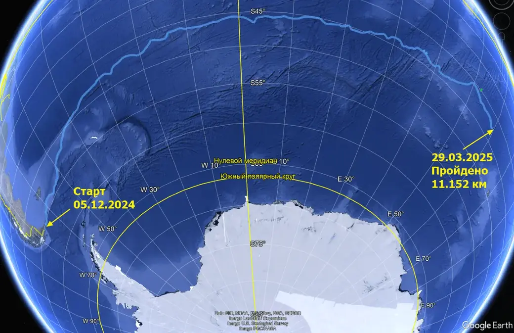 Пройденный путь.на 29 марта 2025 года Фото: официальный сайт Федора Конюхова.