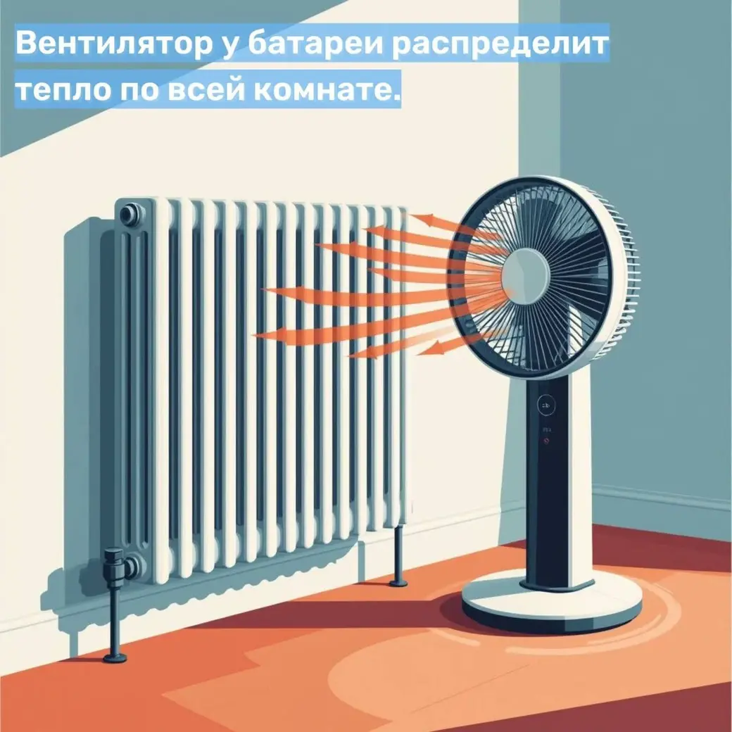 Вентилятор, работающий на минимальной скорости и направленный на радиатор, помогает быстрее