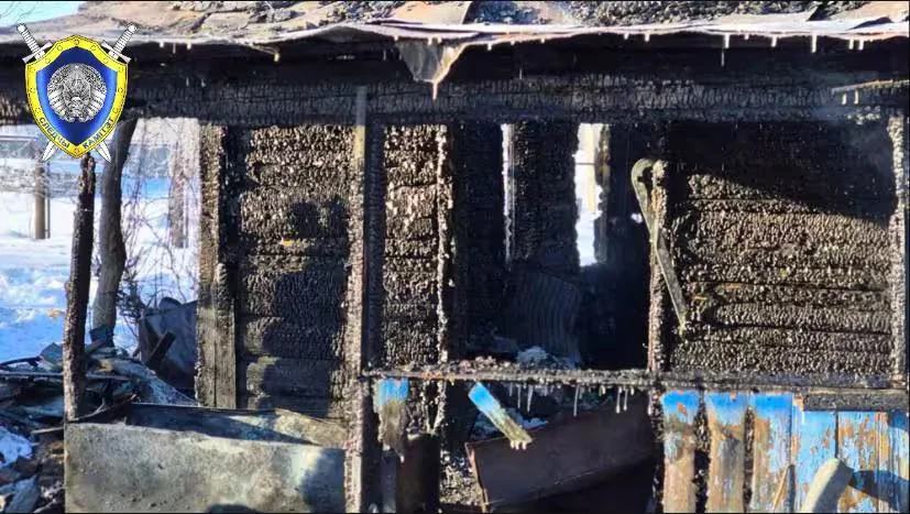 1 февраля 2026 года. На месте пожара в поселке Уборок Осиповичского района работает