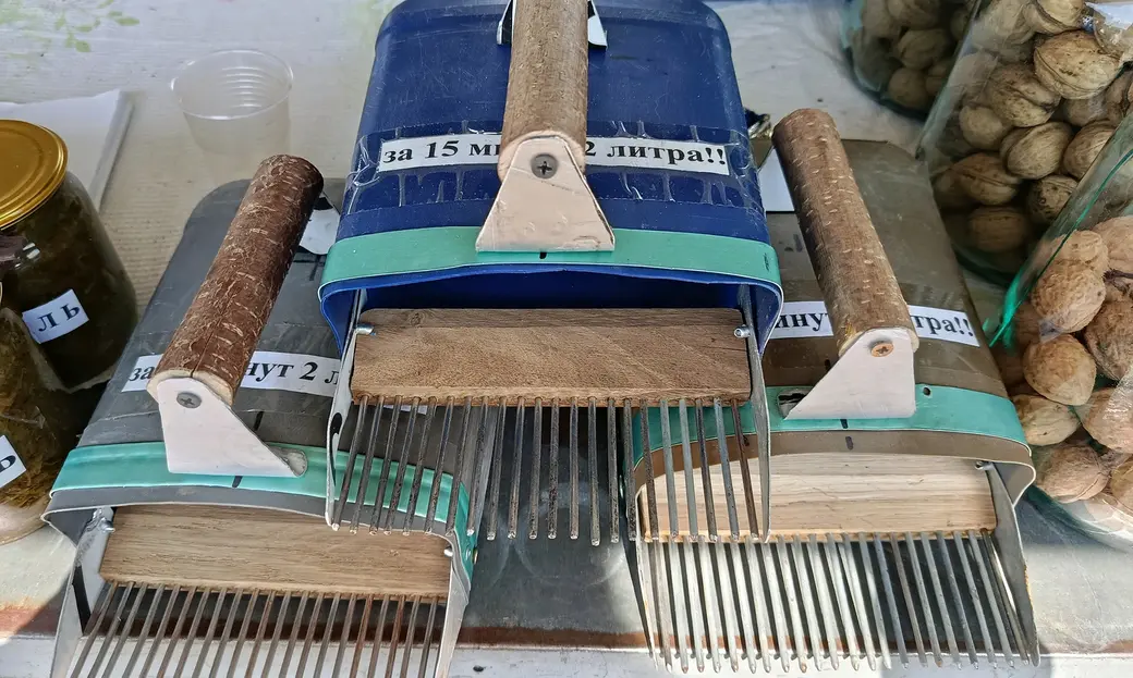 04.06.2025 год. Центральный глусский рынок. Самодельный ручной комбайн для сбора черники.