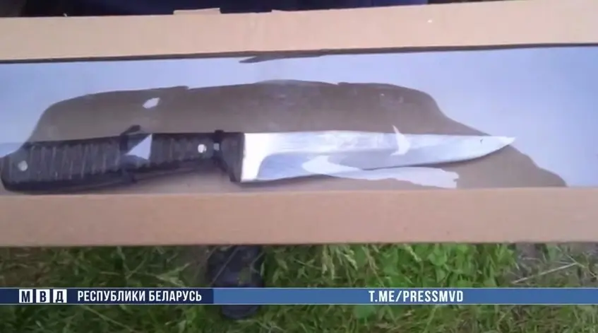 Нож, которым преступник нанес ранения в область шеи и лица. Кадр оперативной съемки.