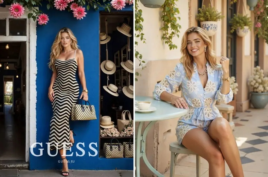 Реклама бренда Guess с моделью, сгенерированной нейросетью в журнале Vogue.