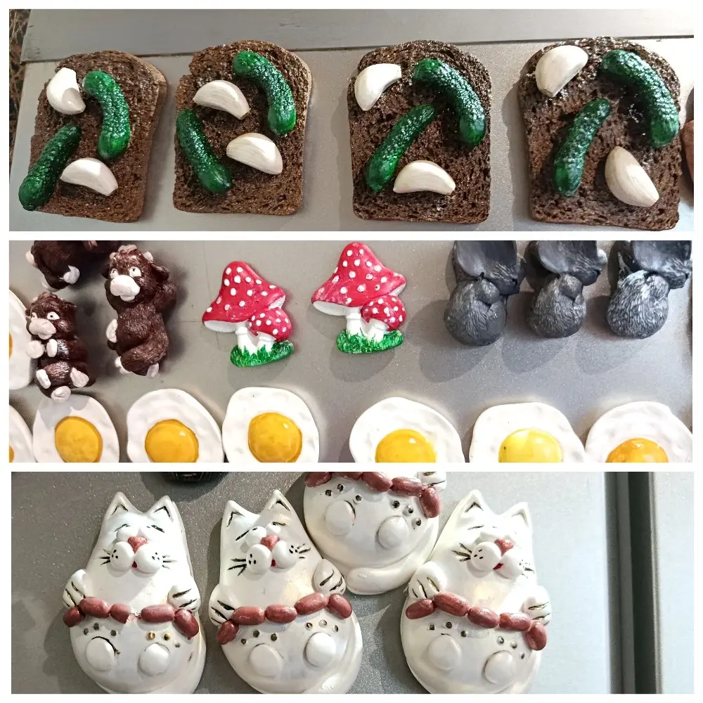 Август 2025 г. Работы из гипса Натальи Голомако. Магниты на холодильник.