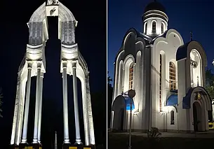 Конную статую и часовню на главной улице Бобруйска подсветили прожекторами