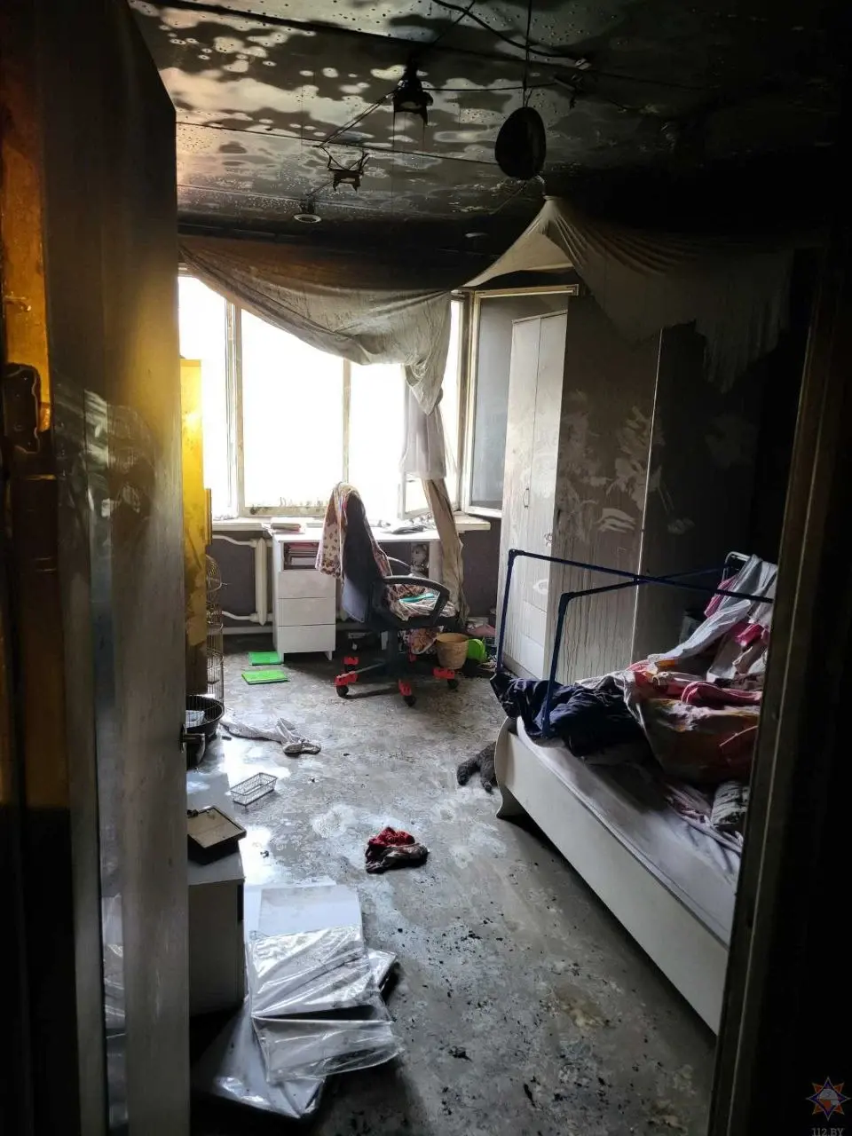 14 октября 2025 года. Могилев. Пожар в пятиэтажном общежитии на улице Симонова в Могилеве.