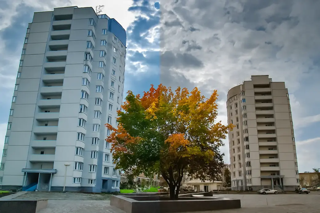 Обычное фото глазами большинства людей (слева) и глазами человека с дальтонизмом (справа).