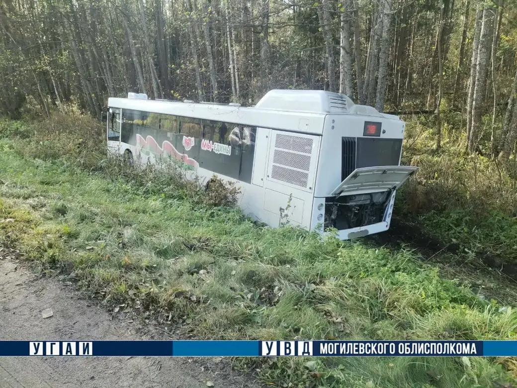 26.10.2025 г. В Могилевском районе пригородный автобус съехал в кювет. Фото: УГАИ УВД Могоблисполкома