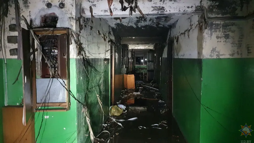 24.12.2025 г. Пожар в общежитии в Кричеве. Фото: Могилевское областное УМЧС