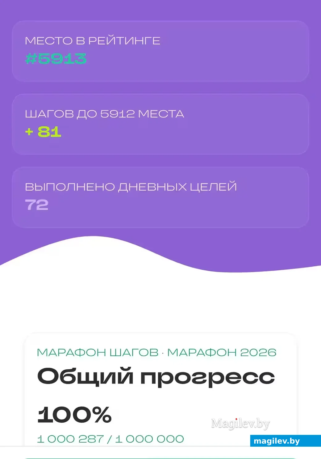 Скриншот из личного профиля на сайте shagaibel.by.