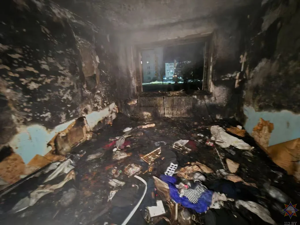 21 февраля 2026 года. Пожар в общежитии в Мстиславле. Фото: МЧС.  