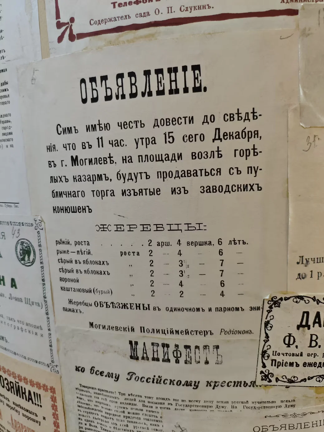 Афишная тумба Могилева с объявлениями столетней давности. Из экспозиции этнографического