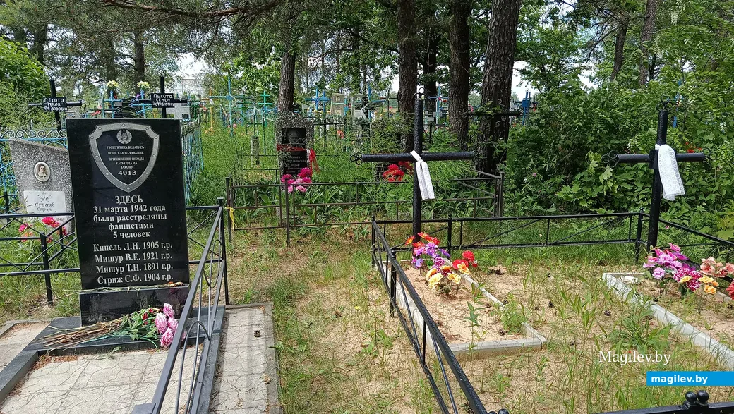 Июнь 2026 г. Глуск. Центральное кладбище. Воинское захоронение слева, а справа могила пятой