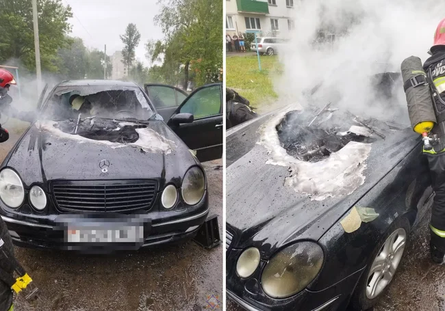 В Бобруйске горел автомобиль Mercedes (видео)