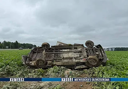Под Могилевом грузовой Mercedes съехал в кювет и опрокинулся. Водитель в больнице