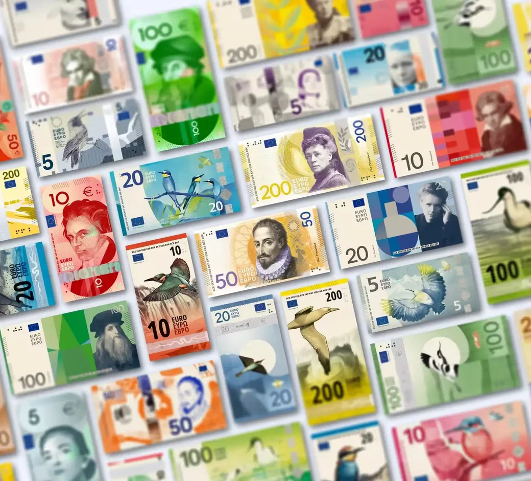 Варианты новой серии банкнот. евро. Коллаж ecb.europa.eu.