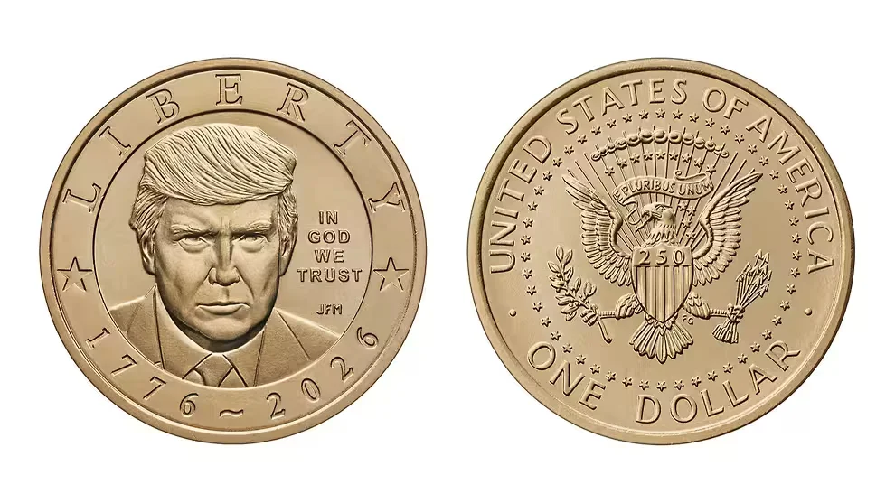 Однодолларовая монета с изображением президента США Дональда Трампа. Фото: Монетный двор